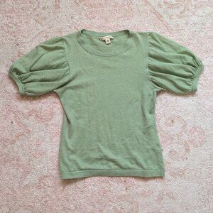Banana Republic puff sleeve green knit top